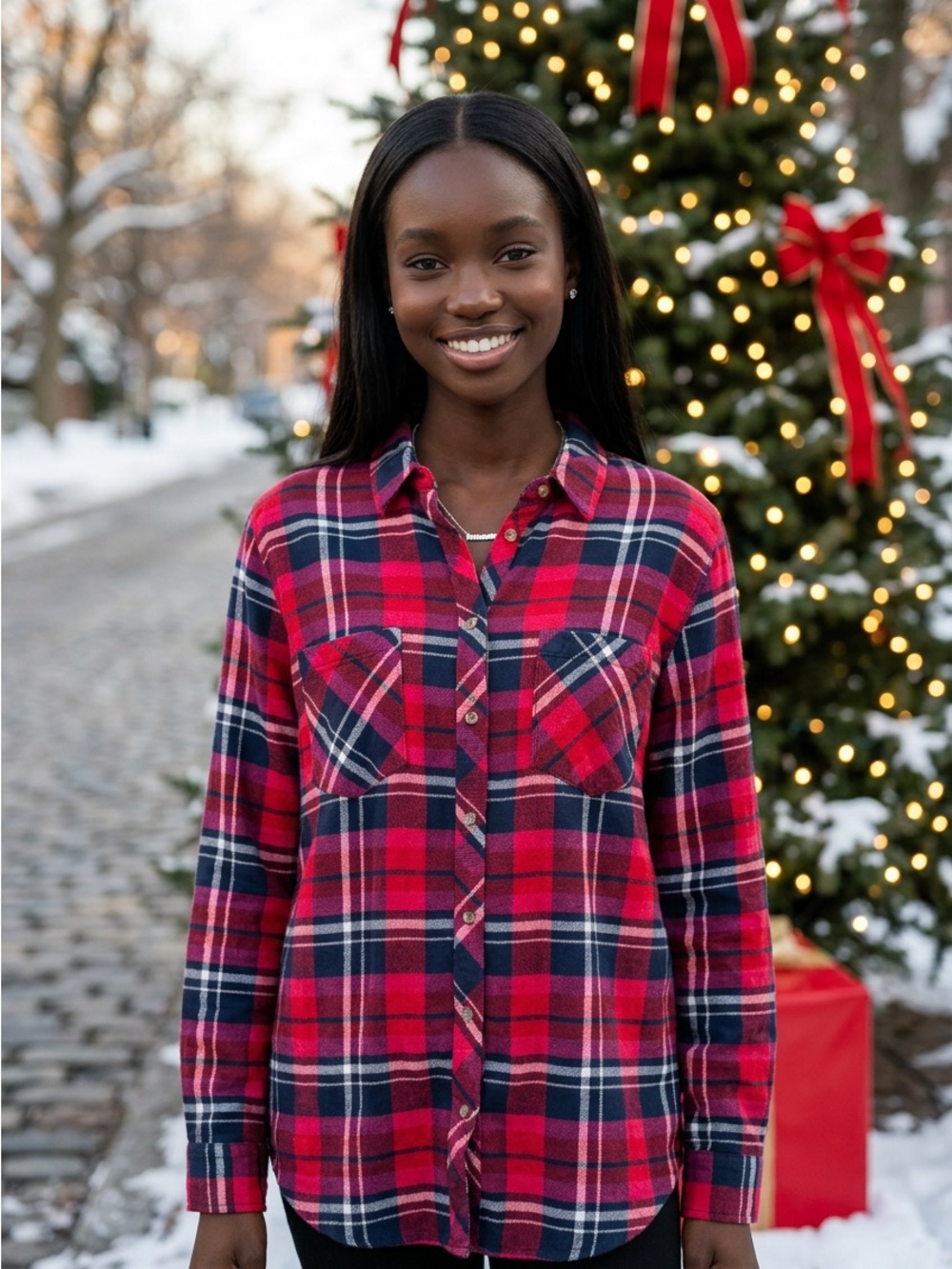 Merona Red and Navy Plaid Flannel Shirt